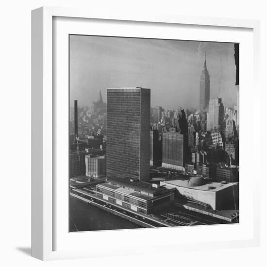 Sky Shot of the Un Headquaters and the Empire State Building-Dmitri Kessel-Framed Photographic Print