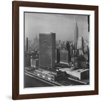 Sky Shot of the Un Headquaters and the Empire State Building-Dmitri Kessel-Framed Photographic Print