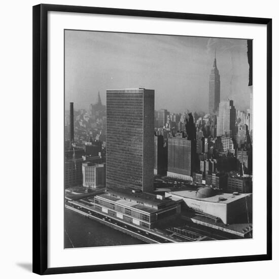 Sky Shot of the Un Headquaters and the Empire State Building-Dmitri Kessel-Framed Photographic Print