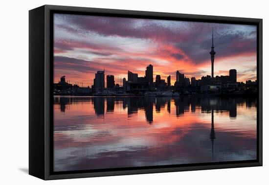 Sky Tower and City at Dawn from Westhaven Marina, Auckland, North Island, New Zealand, Pacific-Stuart-Framed Stretched Canvas
