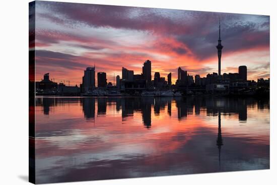 Sky Tower and City at Dawn from Westhaven Marina, Auckland, North Island, New Zealand, Pacific-Stuart-Stretched Canvas
