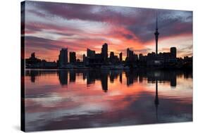 Sky Tower and City at Dawn from Westhaven Marina, Auckland, North Island, New Zealand, Pacific-Stuart-Stretched Canvas