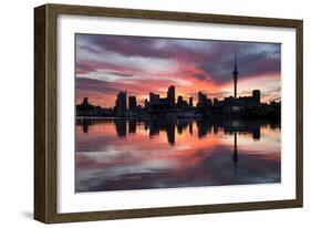 Sky Tower and City at Dawn from Westhaven Marina, Auckland, North Island, New Zealand, Pacific-Stuart-Framed Photographic Print