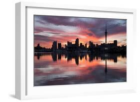 Sky Tower and City at Dawn from Westhaven Marina, Auckland, North Island, New Zealand, Pacific-Stuart-Framed Photographic Print