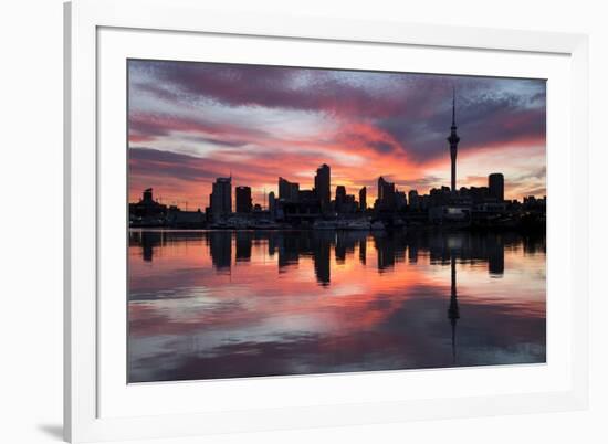 Sky Tower and City at Dawn from Westhaven Marina, Auckland, North Island, New Zealand, Pacific-Stuart-Framed Photographic Print