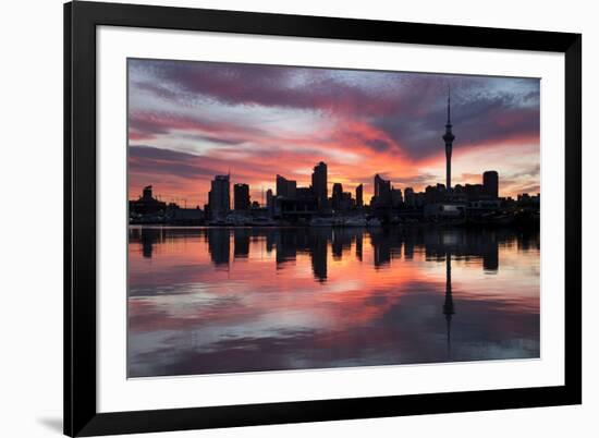 Sky Tower and City at Dawn from Westhaven Marina, Auckland, North Island, New Zealand, Pacific-Stuart-Framed Photographic Print