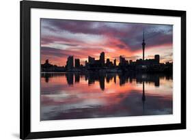 Sky Tower and City at Dawn from Westhaven Marina, Auckland, North Island, New Zealand, Pacific-Stuart-Framed Photographic Print