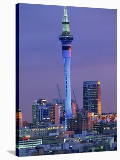 Sky Tower and City Skyline at Dusk, Auckland, North Island, New Zealand, Pacific-Jeremy Bright-Stretched Canvas