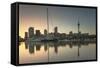 Sky Tower and Viaduct Harbour at Dawn, Auckland, North Island, New Zealand, Pacific-Ian-Framed Stretched Canvas