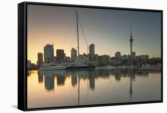 Sky Tower and Viaduct Harbour at Dawn, Auckland, North Island, New Zealand, Pacific-Ian-Framed Stretched Canvas