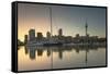 Sky Tower and Viaduct Harbour at Dawn, Auckland, North Island, New Zealand, Pacific-Ian-Framed Stretched Canvas