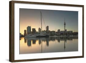 Sky Tower and Viaduct Harbour at Dawn, Auckland, North Island, New Zealand, Pacific-Ian-Framed Photographic Print