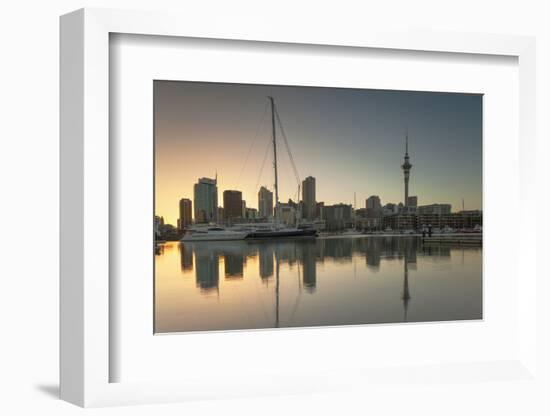 Sky Tower and Viaduct Harbour at Dawn, Auckland, North Island, New Zealand, Pacific-Ian-Framed Photographic Print