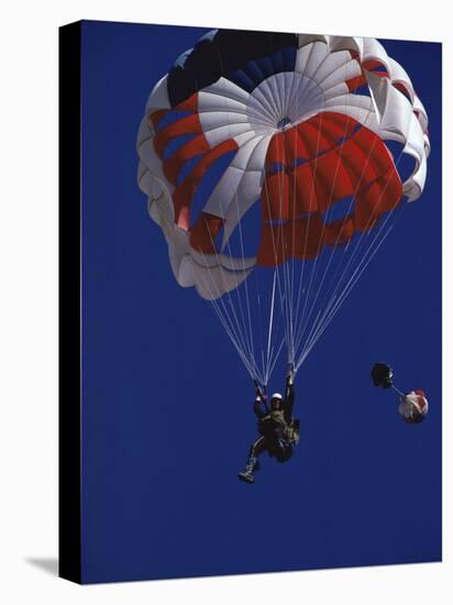 Skydiver with Red, White and Blue Parachute-null-Stretched Canvas