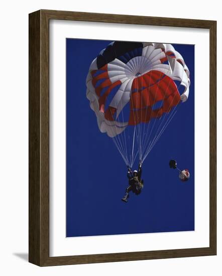 Skydiver with Red, White and Blue Parachute-null-Framed Photographic Print