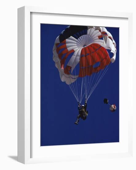 Skydiver with Red, White and Blue Parachute-null-Framed Photographic Print