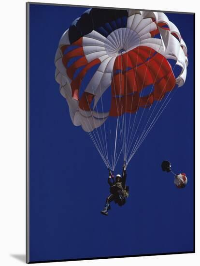 Skydiver with Red, White and Blue Parachute-null-Mounted Photographic Print