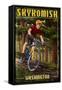 Skykomish, Washington - Mountain Biker in Trees-Lantern Press-Framed Stretched Canvas