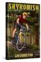 Skykomish, Washington - Mountain Biker in Trees-Lantern Press-Stretched Canvas