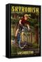 Skykomish, Washington - Mountain Biker in Trees-Lantern Press-Framed Stretched Canvas