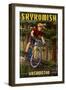 Skykomish, Washington - Mountain Biker in Trees-Lantern Press-Framed Art Print