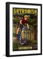 Skykomish, Washington - Mountain Biker in Trees-Lantern Press-Framed Art Print