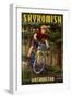 Skykomish, Washington - Mountain Biker in Trees-Lantern Press-Framed Art Print