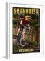 Skykomish, Washington - Mountain Biker in Trees-Lantern Press-Framed Art Print