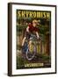 Skykomish, Washington - Mountain Biker in Trees-Lantern Press-Framed Art Print