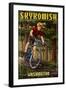 Skykomish, Washington - Mountain Biker in Trees-Lantern Press-Framed Art Print