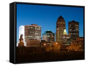 Skyline Along Des Moines River, Des Moines, Iowa-Walter Bibikow-Framed Stretched Canvas