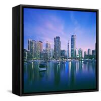 Skyline and boats on Dubai Marina-Murat Taner-Framed Stretched Canvas