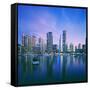 Skyline and boats on Dubai Marina-Murat Taner-Framed Stretched Canvas