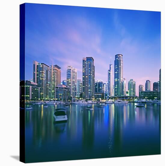 Skyline and boats on Dubai Marina-Murat Taner-Stretched Canvas