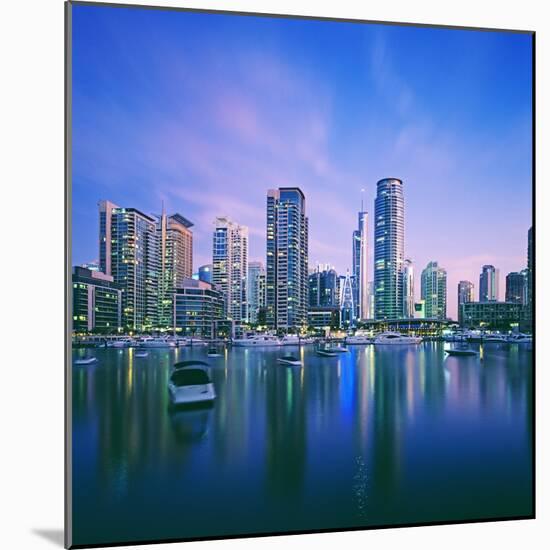 Skyline and boats on Dubai Marina-Murat Taner-Mounted Photographic Print