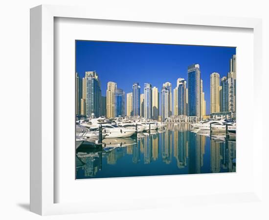 Skyline and boats on Dubai Marina-Murat Taner-Framed Photographic Print