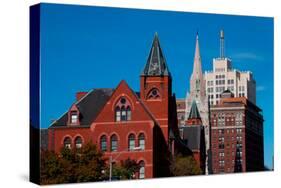 Skyline and church on Grand Avenue, St. Louis, Mo.-null-Stretched Canvas