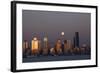 Skyline and Elliott Bay with Full Moon Rising, Seattle, Washington, USA-Jamie & Judy Wild-Framed Photographic Print