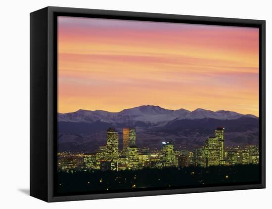 Skyline and Mountains at Dusk, Denver, Colorado, USA-null-Framed Stretched Canvas