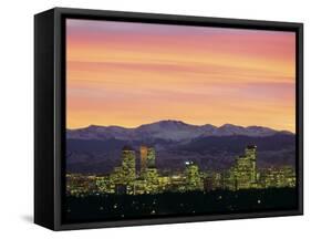 Skyline and Mountains at Dusk, Denver, Colorado, USA-null-Framed Stretched Canvas