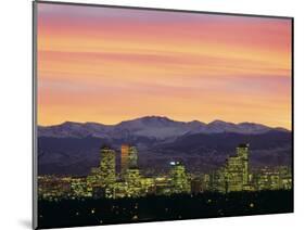 Skyline and Mountains at Dusk, Denver, Colorado, USA-null-Mounted Premium Photographic Print