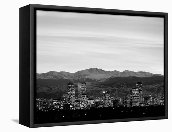 Skyline and mountains at dusk, Denver, Colorado, USA-null-Framed Stretched Canvas
