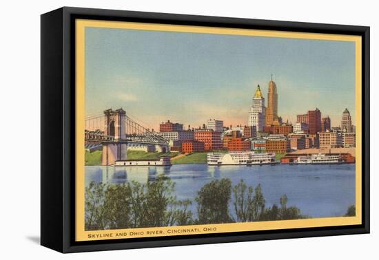 Skyline and Ohio River, Cincinnati, Ohio-null-Framed Stretched Canvas