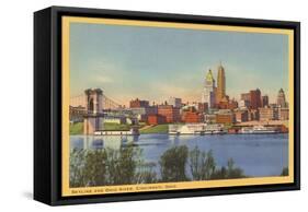 Skyline and Ohio River, Cincinnati, Ohio-null-Framed Stretched Canvas