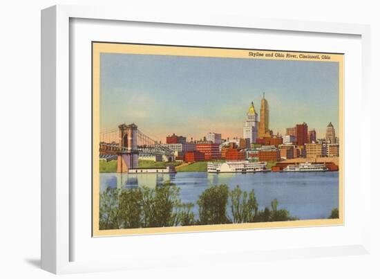 Skyline and Ohio River, Cincinnati, Ohio-null-Framed Art Print