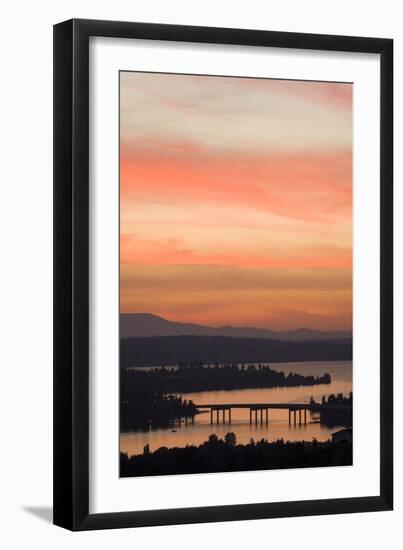 Skyline and Olympic Mountains, Sunset, Lake Washington, Seattle, Washington, USA-Merrill Images-Framed Photographic Print