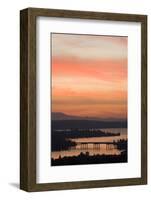 Skyline and Olympic Mountains, Sunset, Lake Washington, Seattle, Washington, USA-Merrill Images-Framed Photographic Print