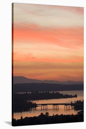 Skyline and Olympic Mountains, Sunset, Lake Washington, Seattle, Washington, USA-Merrill Images-Stretched Canvas