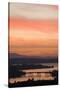 Skyline and Olympic Mountains, Sunset, Lake Washington, Seattle, Washington, USA-Merrill Images-Stretched Canvas