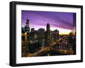 Skyline and River Looking West at Sunset, Chicago, Illinois, USA-Alan Klehr-Framed Photographic Print